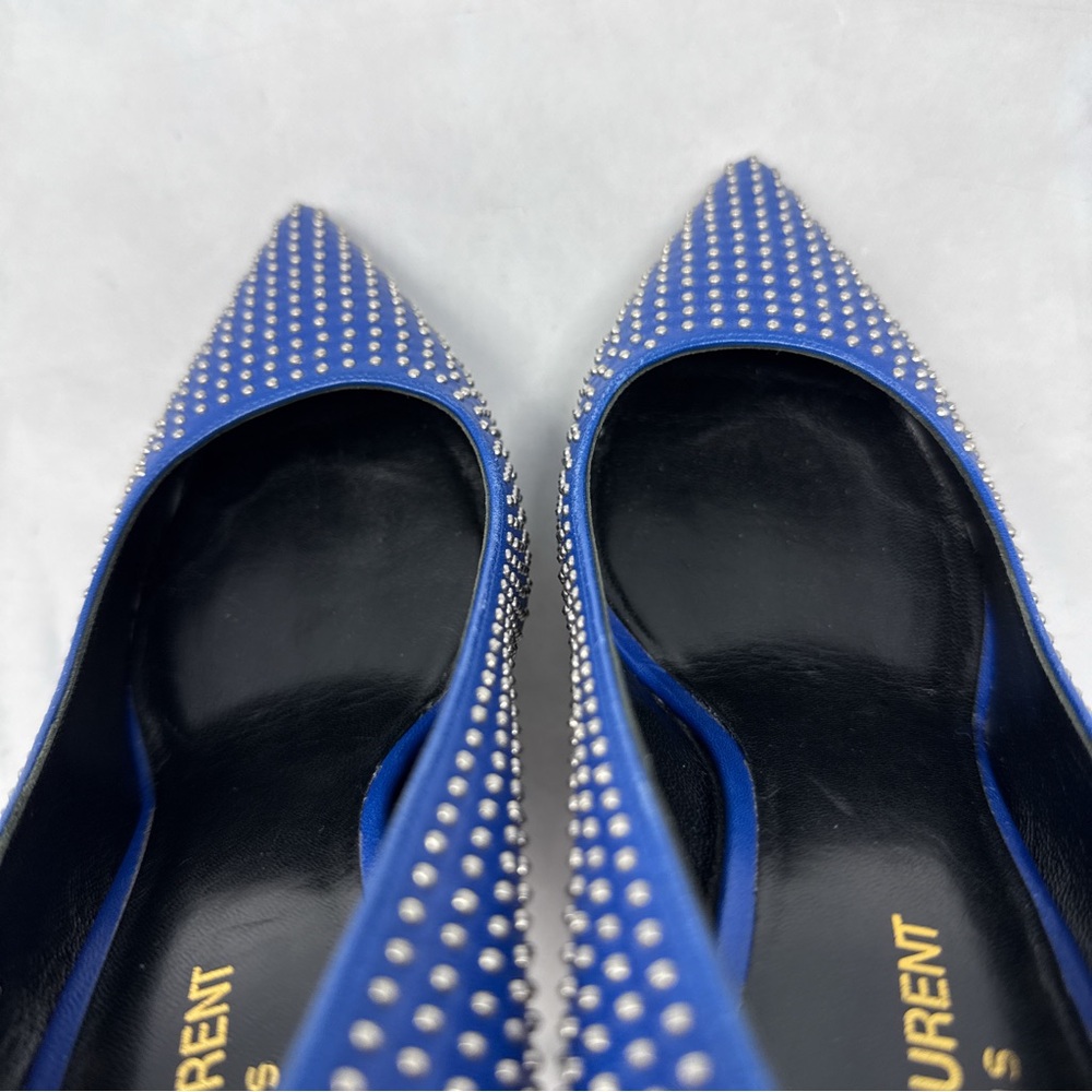 Saint Laurent Paris 80 Studded Leather Pointed Toe Stiletto Heel Pumps Blue 38 - Picture 7 of 14